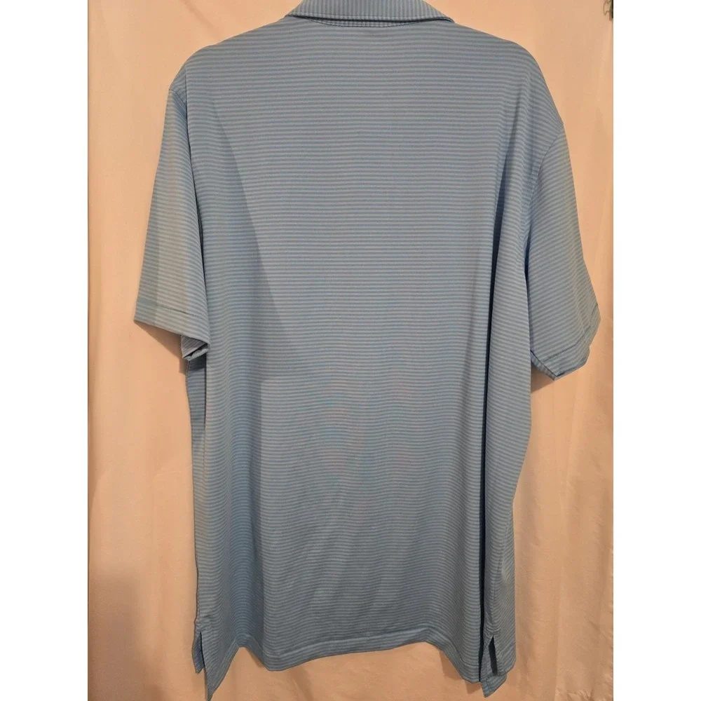 Peter Millar Mens SZ XL Caribbean Blue Striped Performance Polo Mens Logo NWT - Picture 2 of 5